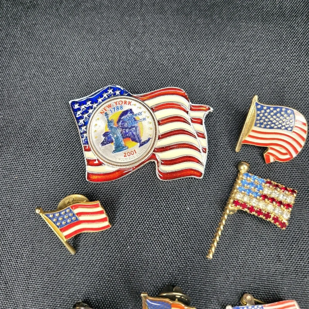 18pc Americana Pin Lot Signed Christopher Radko Heart Brooch Flag‎ Lapel Pins